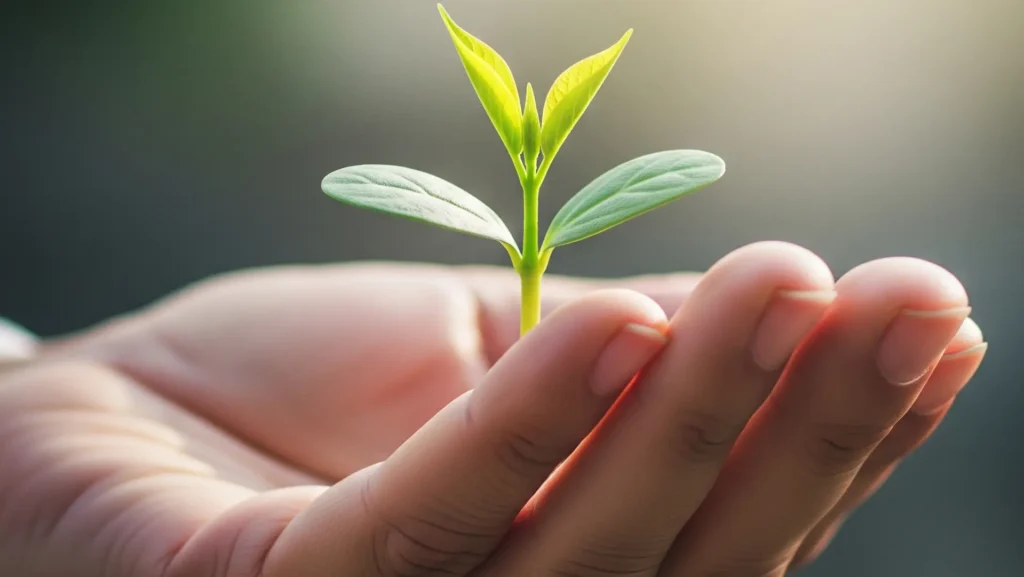 Image of a hand cradling green-sprout